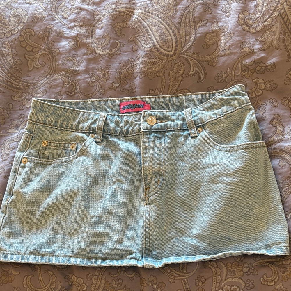 Edikted Light Blue Denim Mini Skirt Size Small